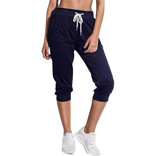 SPECIALMAGIC Women's Sweatpants Capri Pants Cropped Jogger Running Pants Lounge Loose Fit Drawstring Waist with Side Pockets