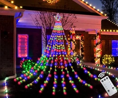 Miniatura 2 de Winkstar Guirnalda de luces de cascada de estrellas para exteriores, 11.8 pies, 335 luces LED de Navidad, 8 modos para exteriores, patio, boda,