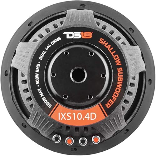 Miniatura 9 de DS18 IXS10.4D Subwoofer para automóvil poco profundo - 10 pulgadas 1000 W de potencia máxima, 500 W RMS, bobina de voz doble, impedancia de 4+4