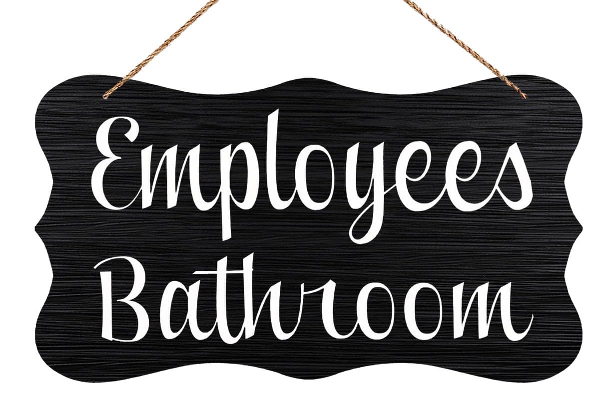 Wood Sign Employees Bathroom - Office Door Rustic Wall Art Plaque, 6X12 Inch