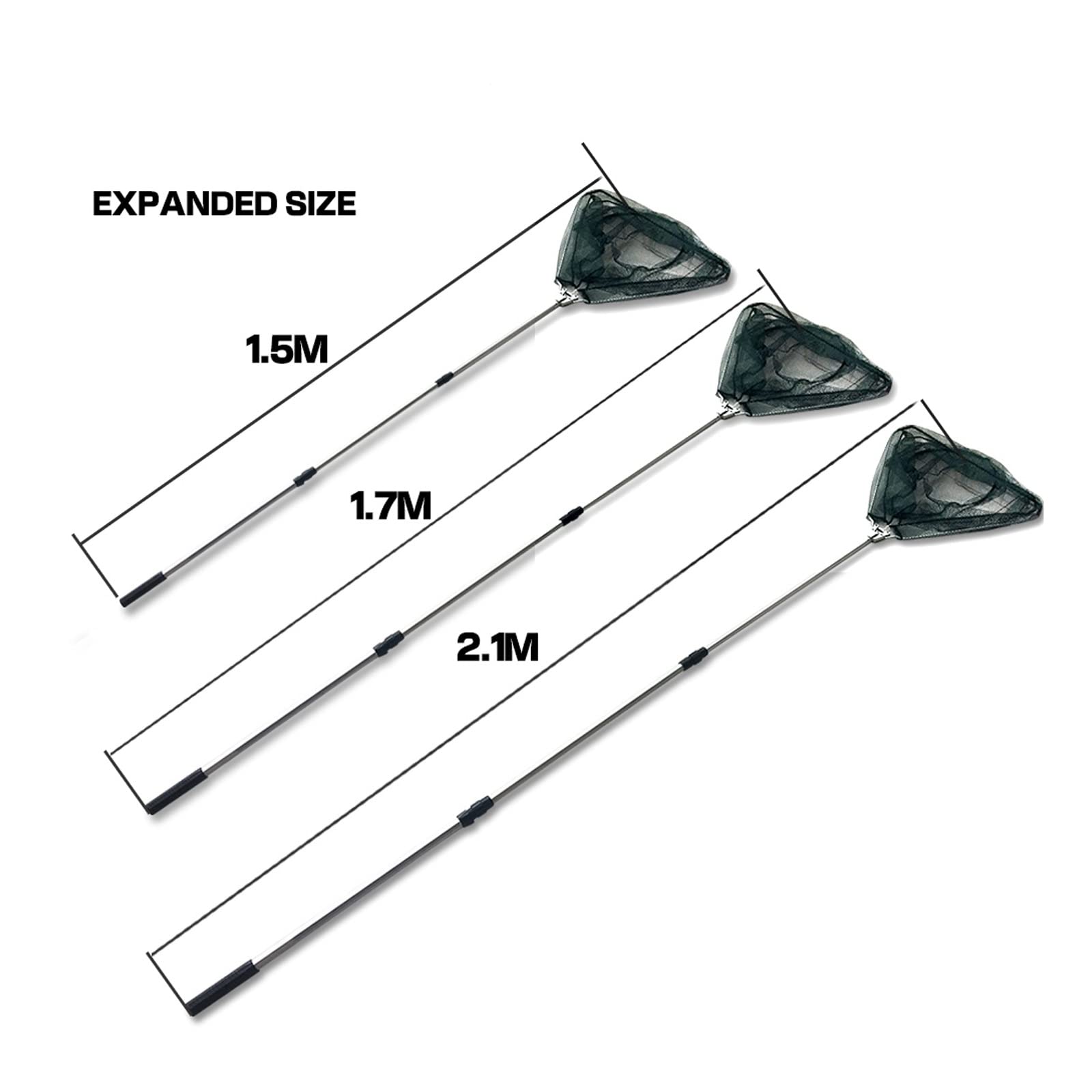 SISWIM Red de Pesca Red de Aterrizaje de Pesca Plegable Triangular, Mango de Poste Extensible de Aluminio de 3 Secciones, Red de Pesca Verde, Palas, Red de Cuerda Accesorios de Pescar (Color : 2.1m)