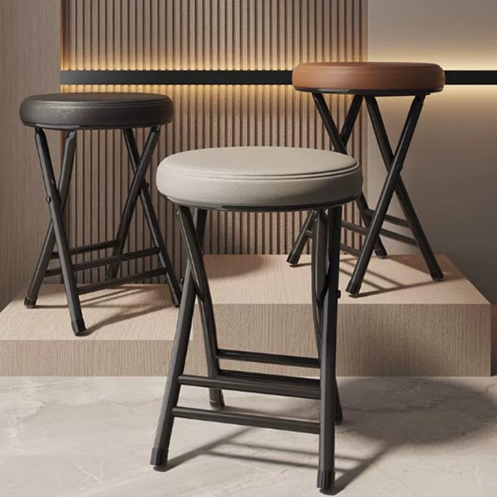 ILOOXI Tabouret pliable rond moderne, marron, 50 cm, empilable, portable, capacité de 150 kg