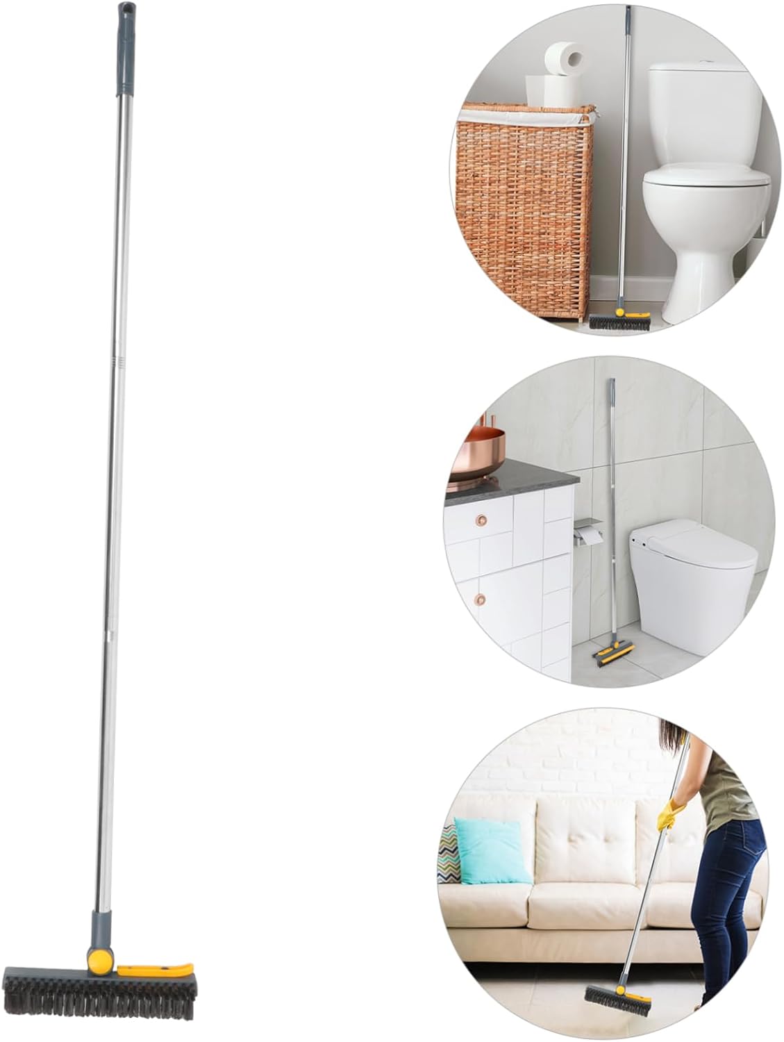 Rotatable Scrub Brush with Long Handle Sturdy Hard Bristle Floor Cleaning Tool for Bathroom Kitchen and Tile Surfaces Crevices and Reach Corners