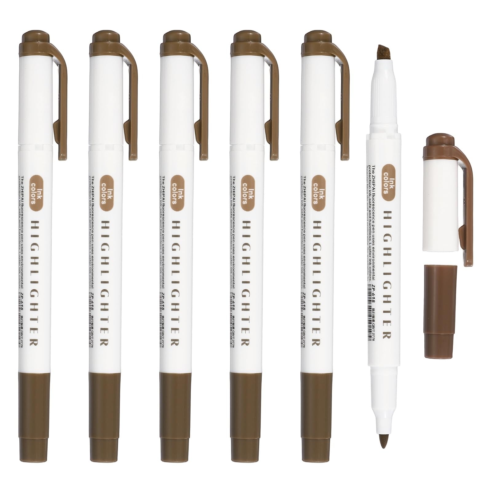 PATIKIL Highlighter Pen, 6 Pack Double Ended Highlighter Broad and Round Tips Marker Pens Studying Supplies for Office Home Daily Use, Brown