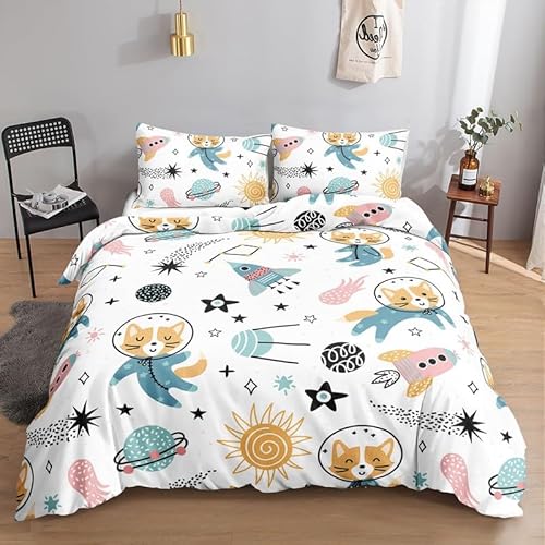 布団カバー シングル ロケット 和風寝具セット 四季適用通気性が強い防ダニ ポリエステル抗菌防臭 布団カバー(150x210cm)+ 2枕カバー(43x63cm)