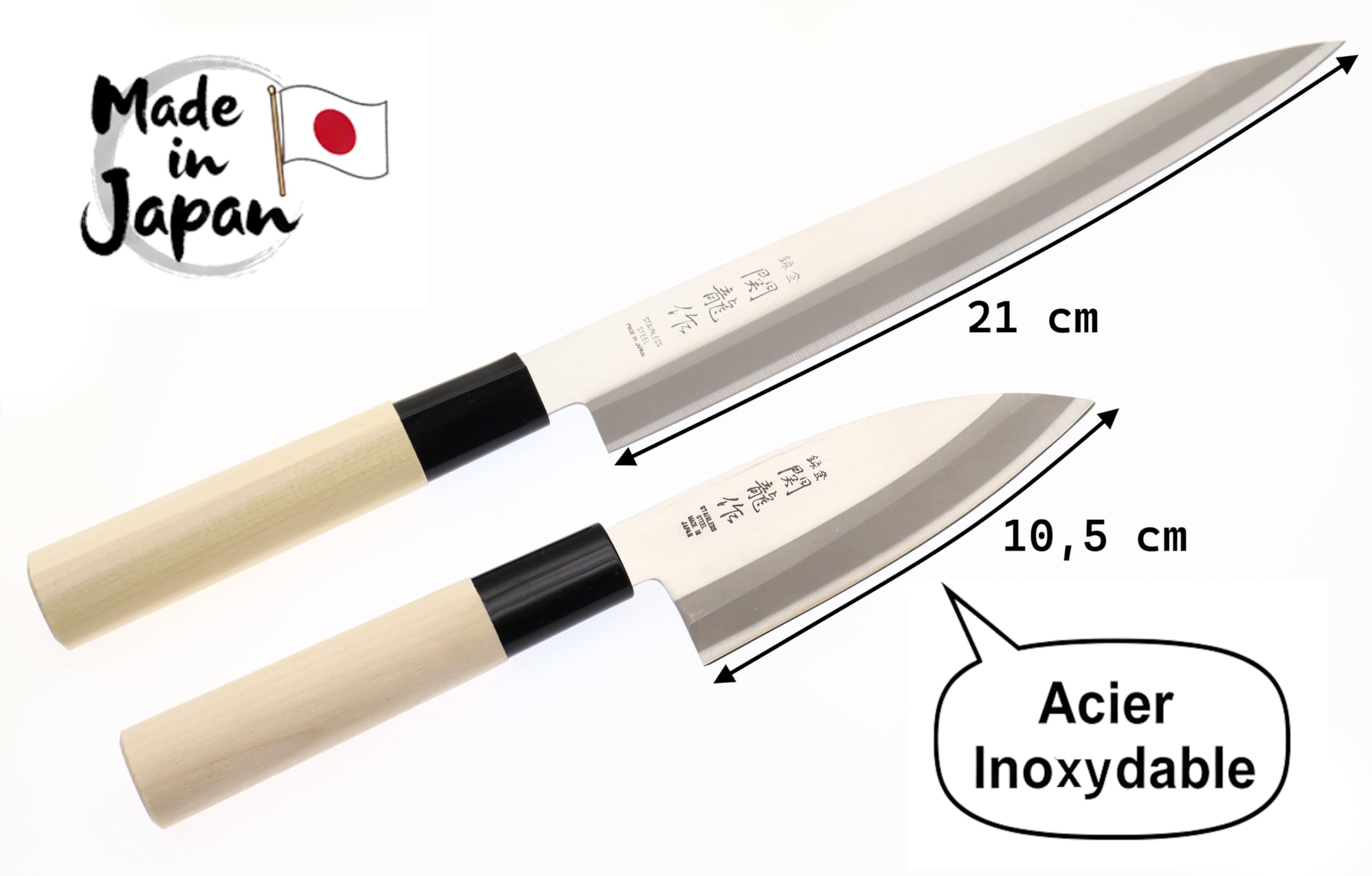 Cocktail7 - Juego de 2 cuchillos tradicionales japoneses especiales, juego de cuchillos Sashimi Yanagiba 21 cm + cuchillo Mini Deba 10,5 cm, hoja de acero inoxidable 420 J2, Mitre de nailon, fabricado