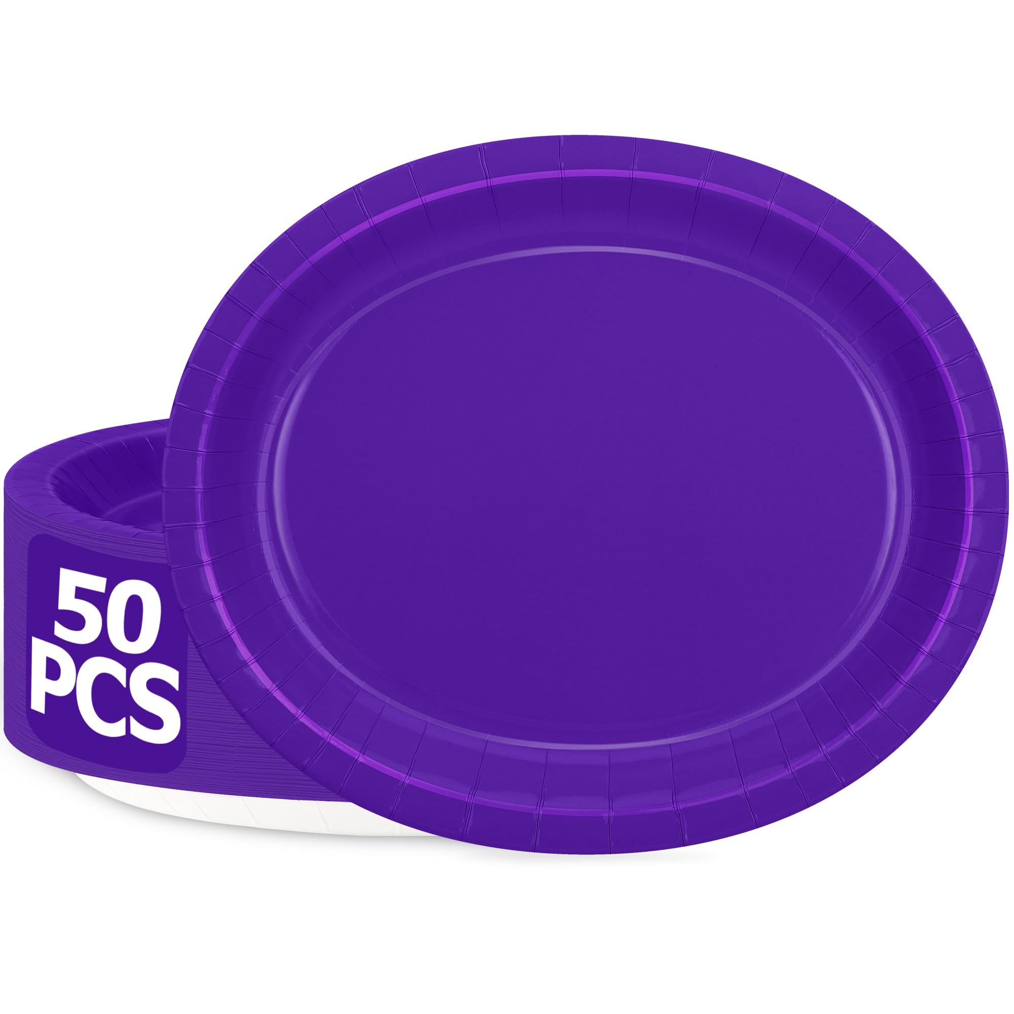 QZYL 50 Pcs Party Decorations, 12.2'' X 10.2'' Oval Large Plates, Purple Disposable Paper Plate Daily Dinner Tray Heavy Duty Paper Plates for Birthday Wedding Picnic Baby Shower Barbecue Holiday