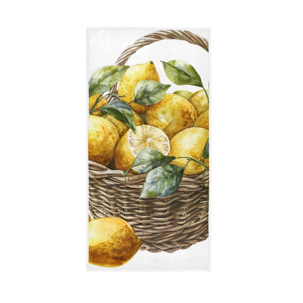 LSRCPD Watercolor Lemons on Basket Hand Towel, Decorative Towels for Bathroom, Gym, Hotel, Spa 15 x 30 Inches