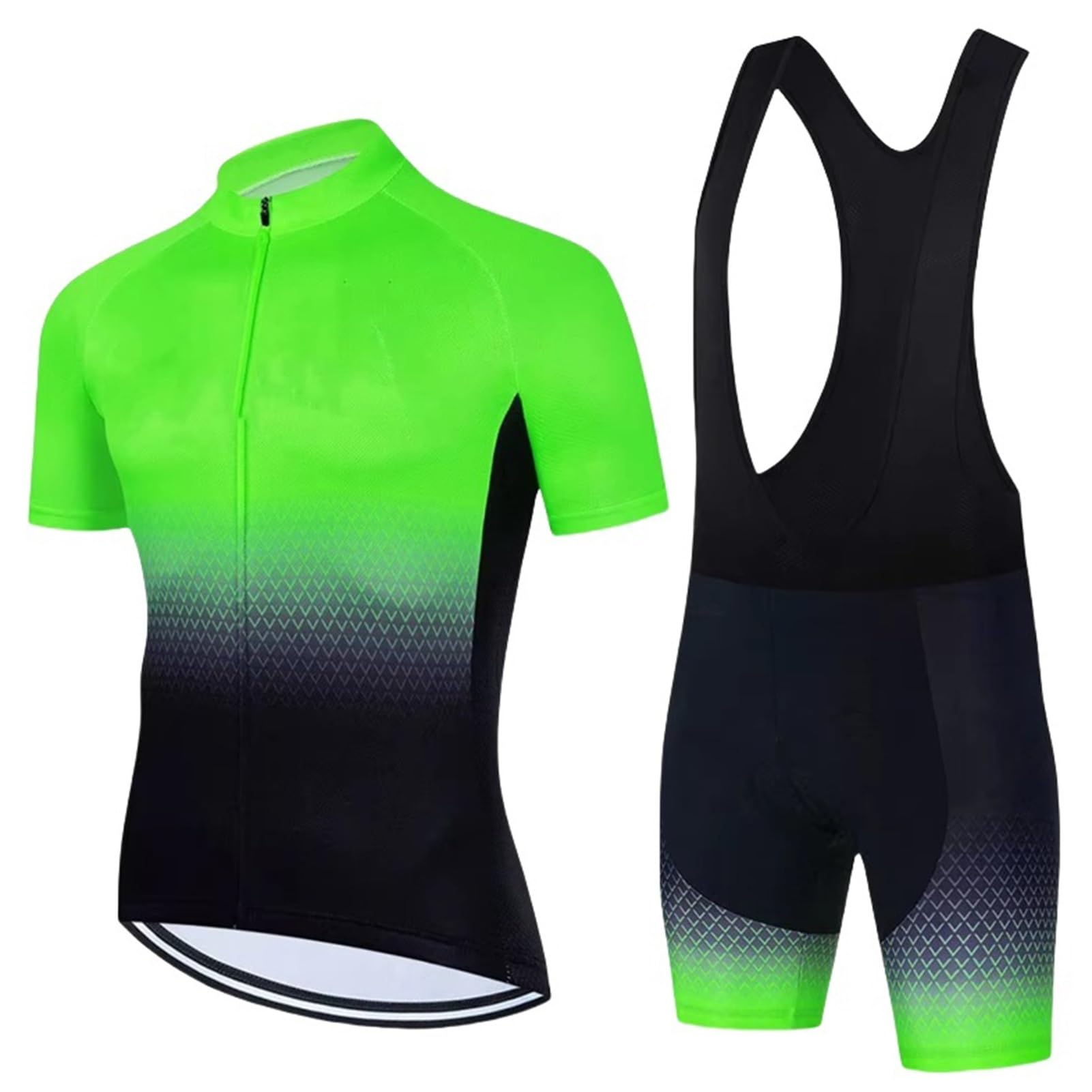 Conjunto Ropa Ciclismo Hombre Mono de Ciclismo Profesional para Hombre MTB Maillot Bici Manga Corta＋Pantalones Cortos 19D Gel Acolchado Maillot para MTB(Green-1,L)