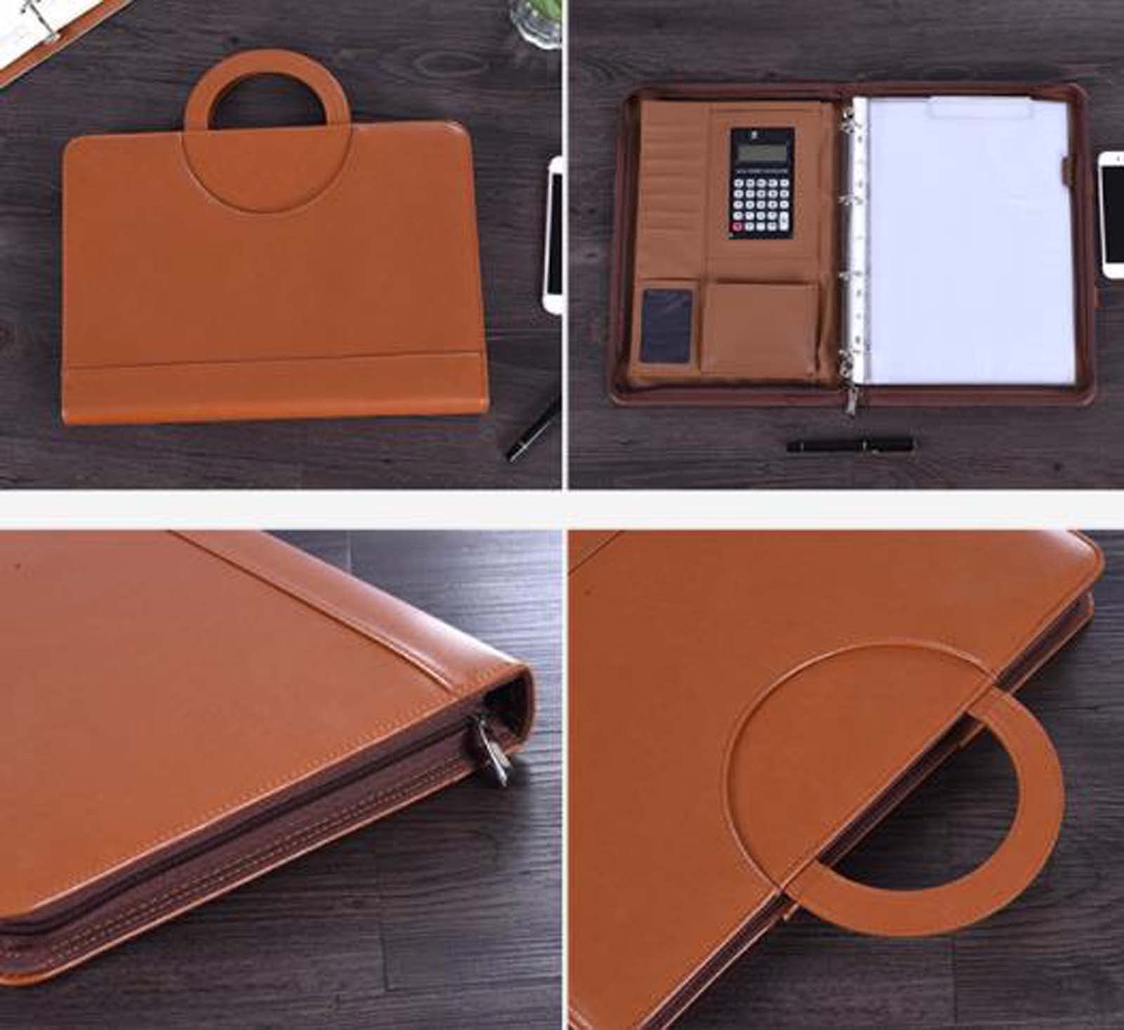 Cartella Conferenza In Pelle A4 Con Calcolatrice - Portadocumenti Organizer, Nero - Foto 3