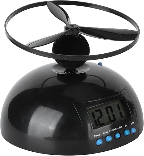 Reloj despertador novedad volador LCD digital portátil mini hélice redonda suministros para el hogar