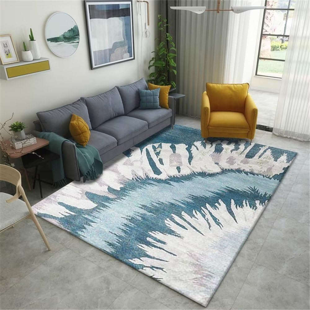 Tapis bleu de lit chambre salon lavable 80x120 au motif de rayures graffiti