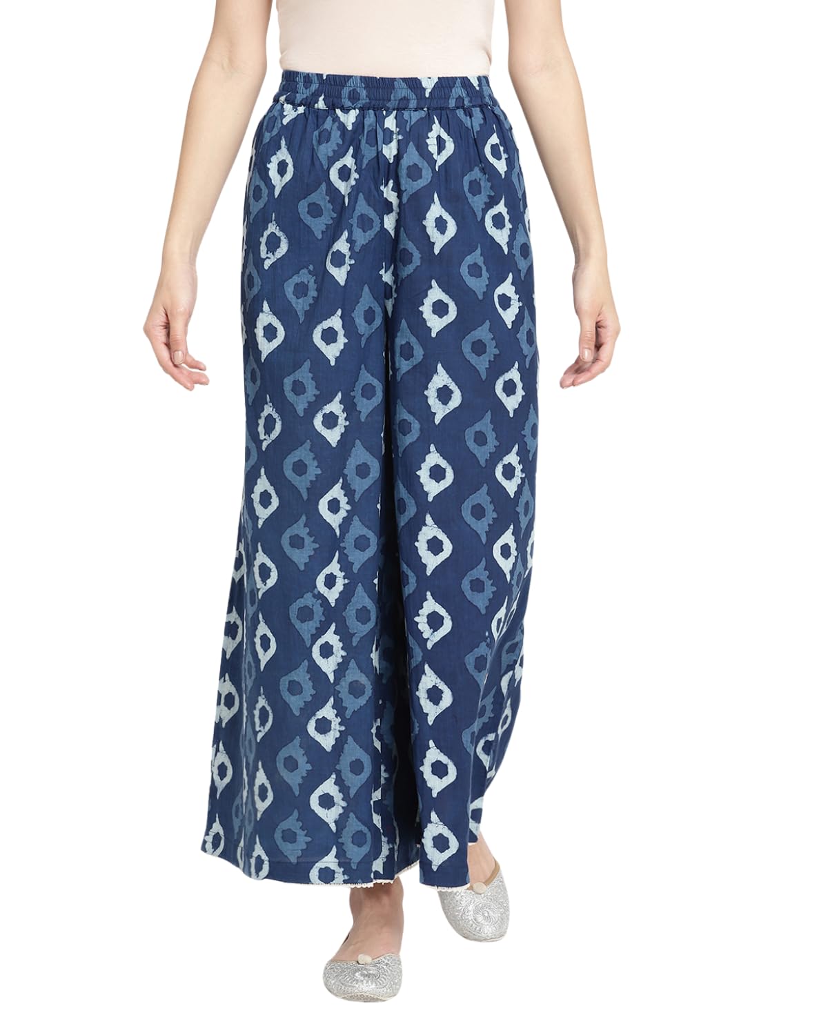Women's Cotton Printed Palazzo Pants | Blue Ethnic Motif Design | Comfortable Elastic Waist Wide Leg Palazzo for Casual & Ethnic Wear-image-40