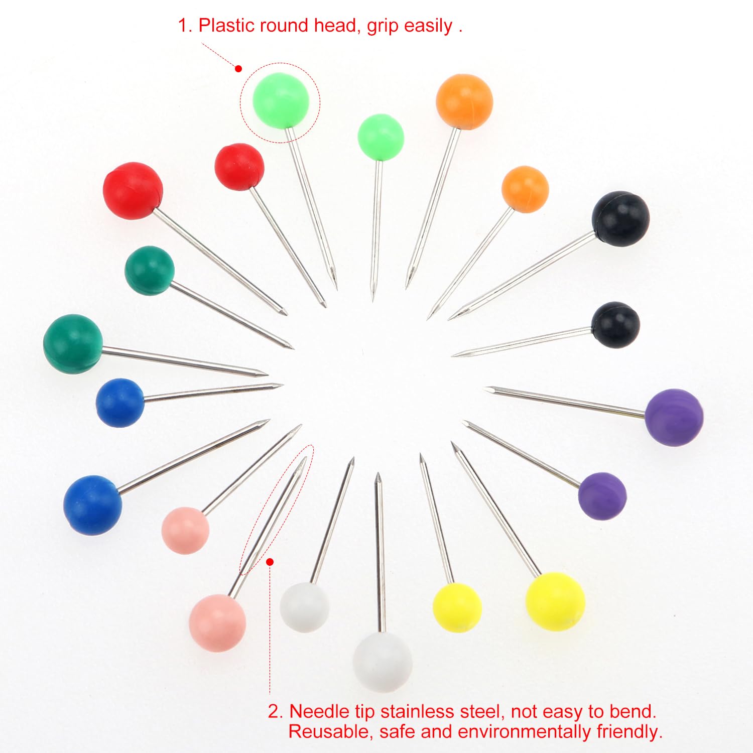 200 Punaises Multicolores Avec Boîte - Tête Plastique, Pointe Acier - Pour Tableaux Liège, Photos, Déco