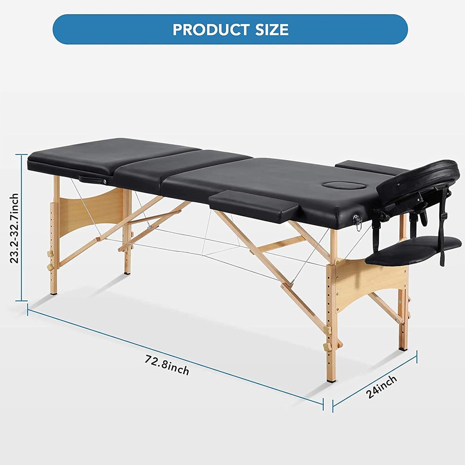Massage Table Spa Bed Portable 3 Sections Wooden Legs with Face Hole Carrying Bag : Beauty & Personal Care