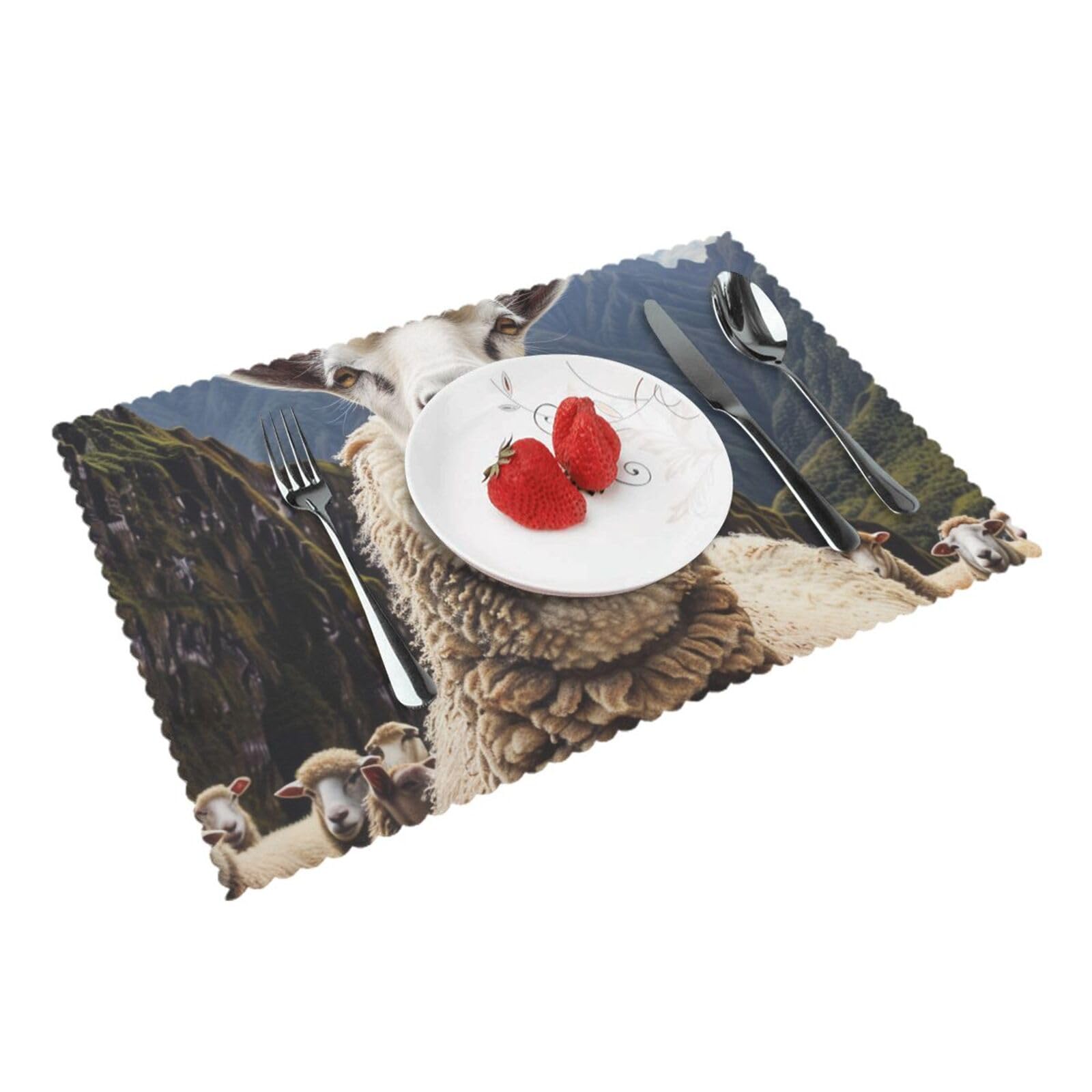 Sheep Printed Placemat Heat Resistant Place Mats Set of 4 PCS Washable Kitchen Table Mats, 12x18 Inch