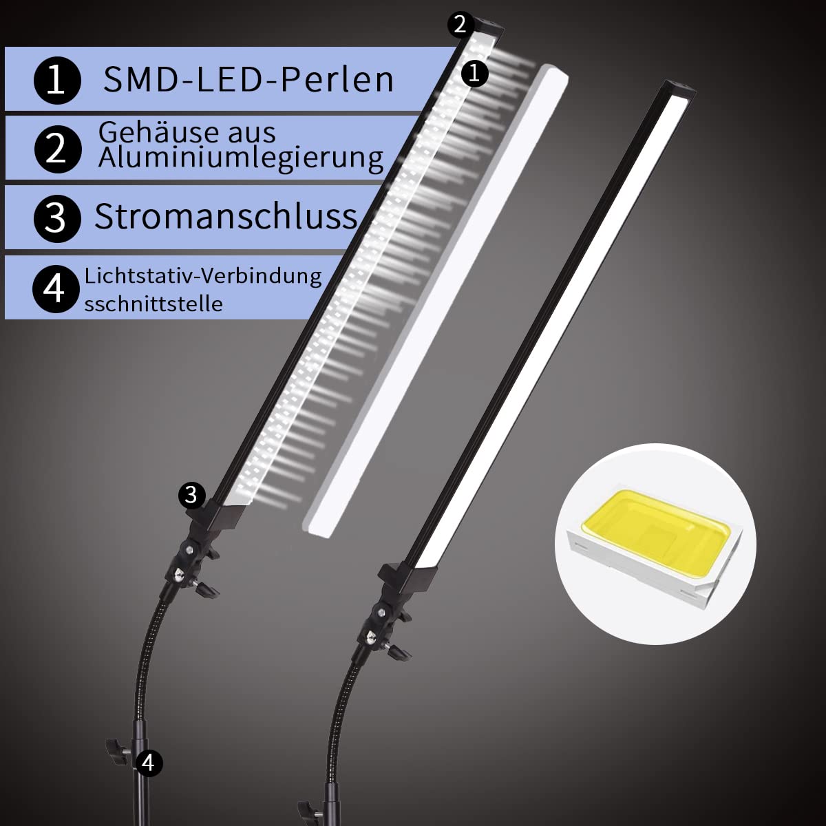 Fotostudio - Set di illuminazione a LED con custodia, flessibile, per bellezza, sopracciglia, tatuaggi, trucco, odontoiatria, ciglia, ritratti, luce di riempimento