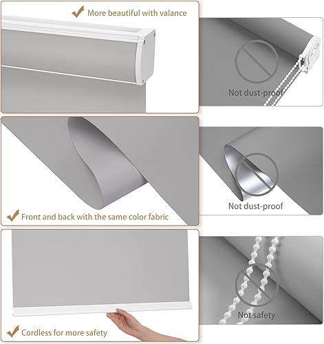 Miniatura 5 de Changshade JZROL35GY72Y - Persianas enrollables opacas sin cordón con cenefa de cassette, aislamiento térmico para dormitorio, oficina, hogar, sala