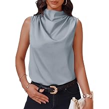 Cicy Bell Womens Mock Neck Satin Tank Tops Business Casual Work Ruched Blouses Summer Corporate Outfits