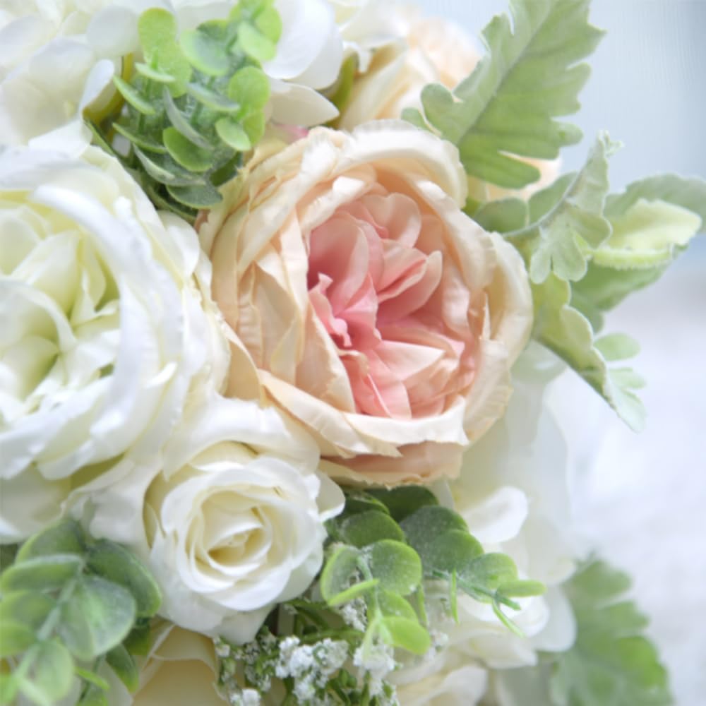 LESING Bridal Wedding Bouquets Artificial Rose Flowers Bouquet Handmade Romantic Wedding Bouquets for Bride Bridesmaid Holding Flowers (Bouquet-Peony Rose White) - Image 2