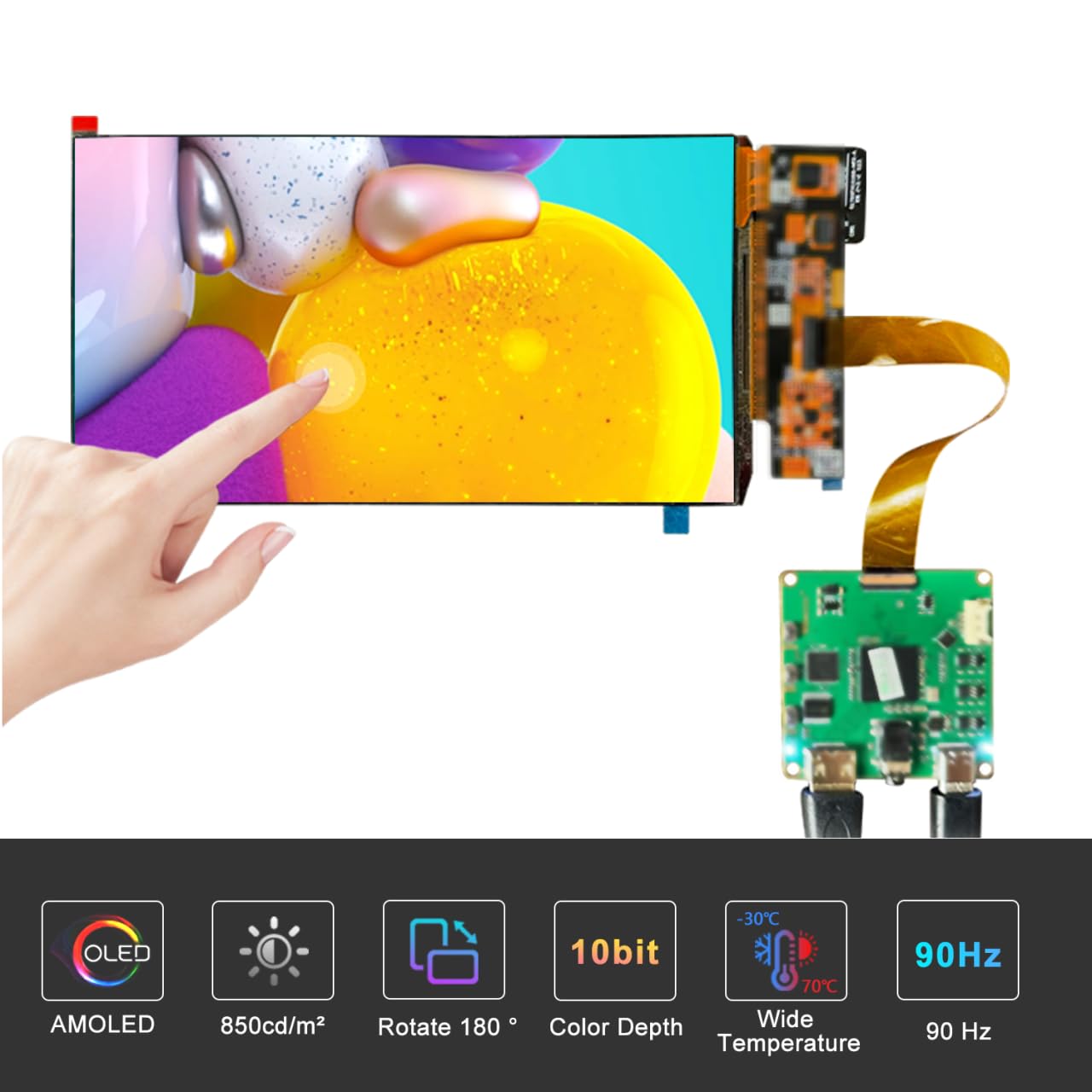 wisecoco AMOLED Display 7 Pollice FHD 90Hz Alta Frequenza di Aggiornamento 850 Nits Ad Alta Luminosità IPS Touch Panel per Raspberry Pi Laptop Camera Switch PS4/5 Display da Gioco Schermo fai da te