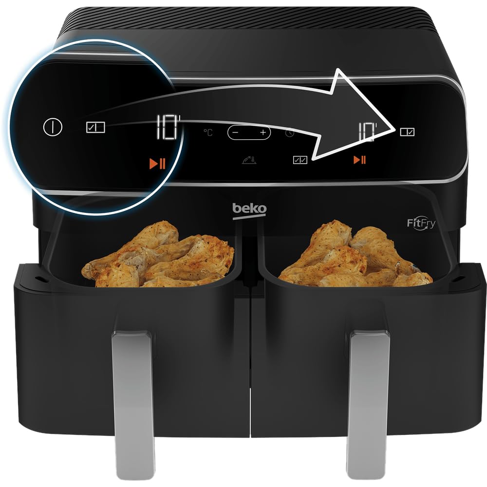 Friteuse multifonction a air chaud - BEKO - FRL5388B - 2400 W - 8,5 L pour 2 kg de frites - 2 cuves (2x 4,5 L) - Noir