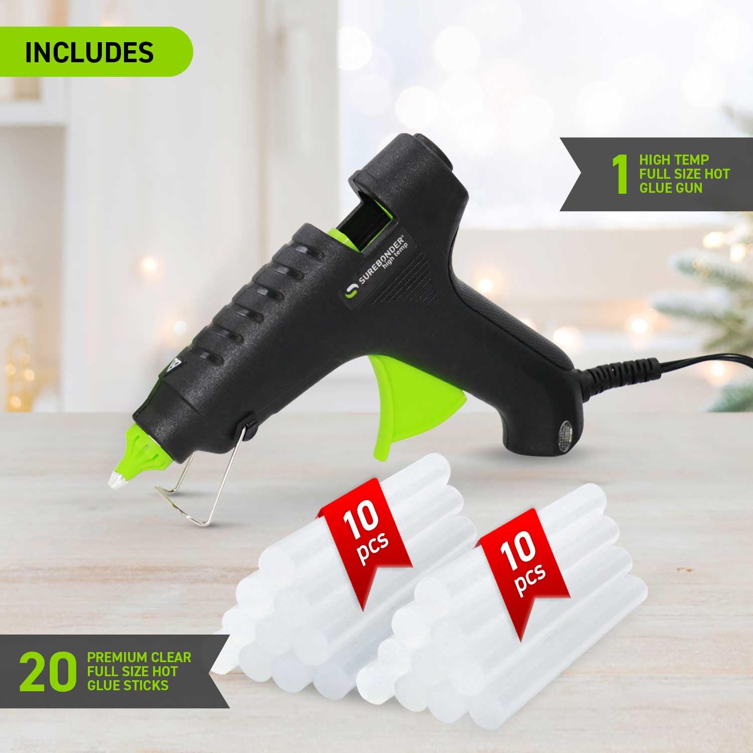 Surebonder - Pistola per colla a caldo, formato intero, 40 W, alta temperatura, kit pistola per colla con 20 bastoncini di colla