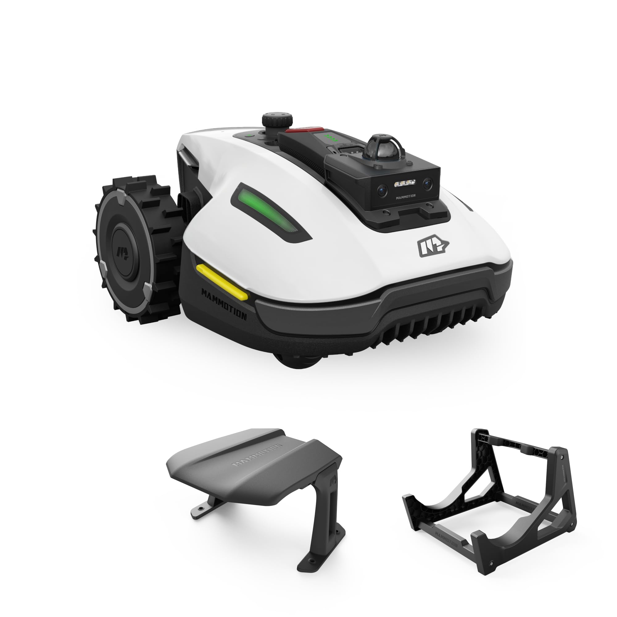 MAMMOTION YUKA Mini 2 Robot cortacésped con Garaje Mini y Soporte de Lavadero, LiDAR de 360° + Visión por IA, Sin Cable Perimetral, Sin Señal Perdida, Sin RTK, DropMow