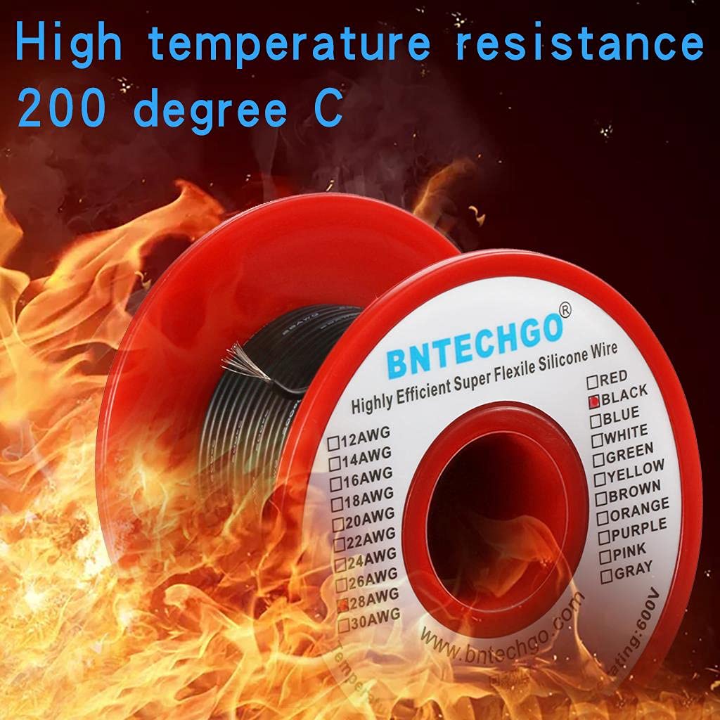 BNTECHGO 28 Gauge Silicone Wire Spool 100 ft Black Flexible 28 AWG Stranded Tinned Copper Wire