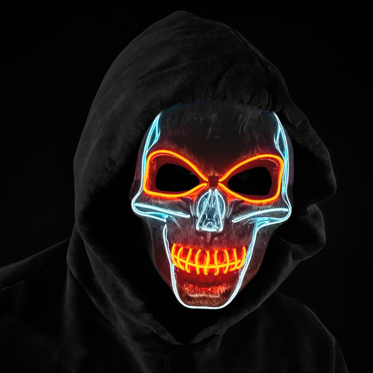 OceanWings Halloween Mask LED Light up Costumes Scary Mask for Party Supplies Favor White Orange-silver