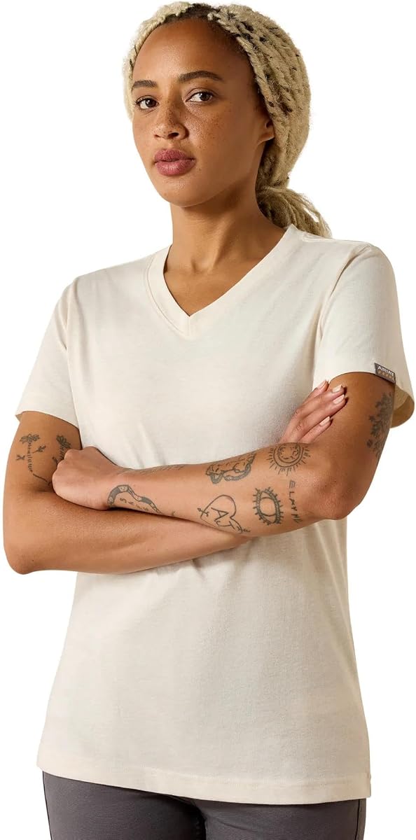 Ariat Rebar - Camiseta de algodón con cuello en V para mujer