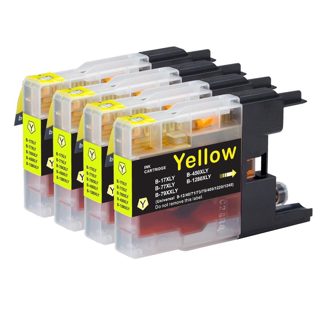 4 Cartouches Encre Jaune Brother LC123Y - Compatibles, Jet D'encre, 10ml