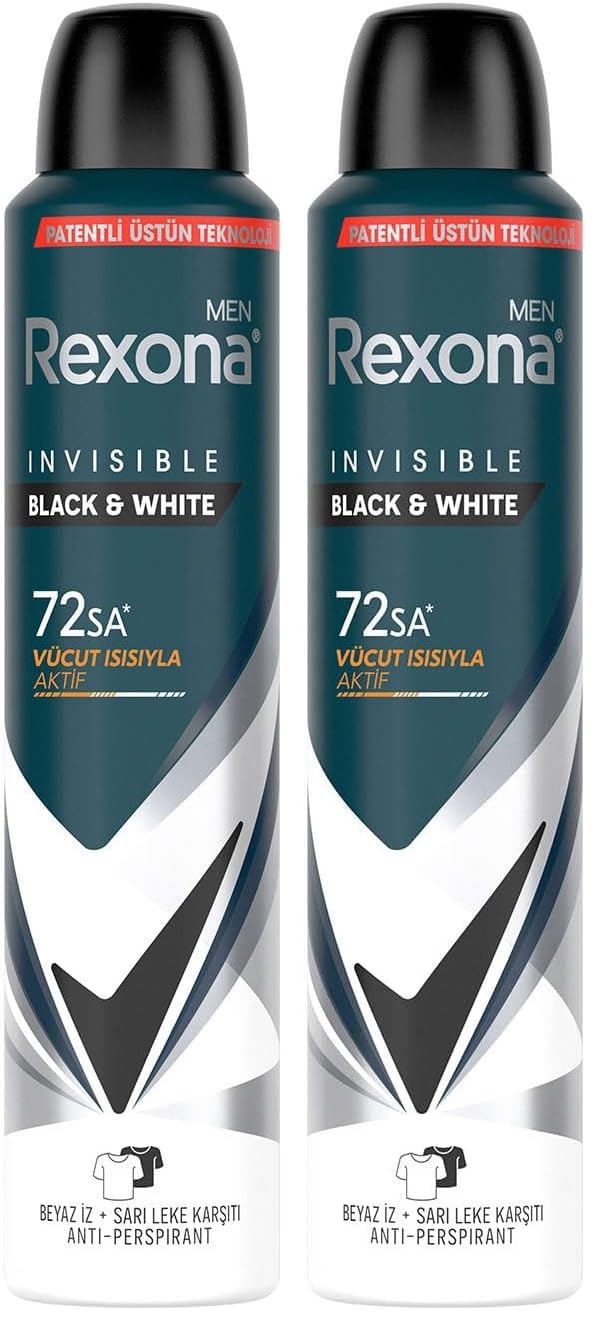 Rexona Men Erkek Sprey Deodorant Invisible Black & White 72 Saat Kesintisiz Üstün Koruma 200 ml (2 paketi)
