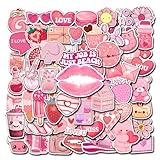 BIGZORO 50 PCS Pack Cute Pink Stickers Decoration Laptop Skateboard Luggage Water Bottles HydroFlask Computer Waterproof Vinyl Aesthetic Vsco Sticker Decals for Teens Girls Kids