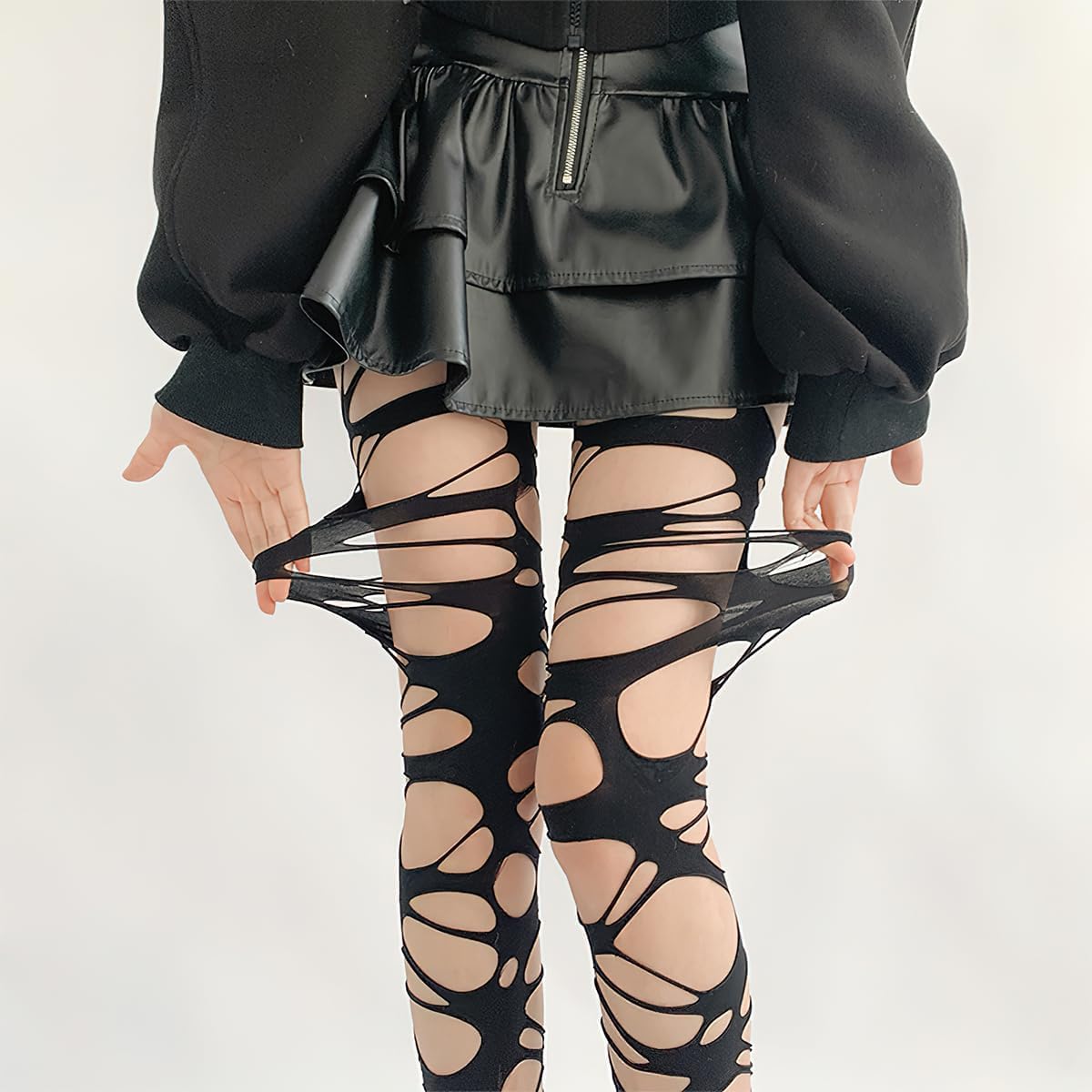 2 Pairs Halloween Ripped Tights Gothic Y2k Fishnet Stockings Irregular Torn Strap Hole Punk Goth Ragged Pantyhose Hosiery for Women Halloween Cosplay Costume Accessories