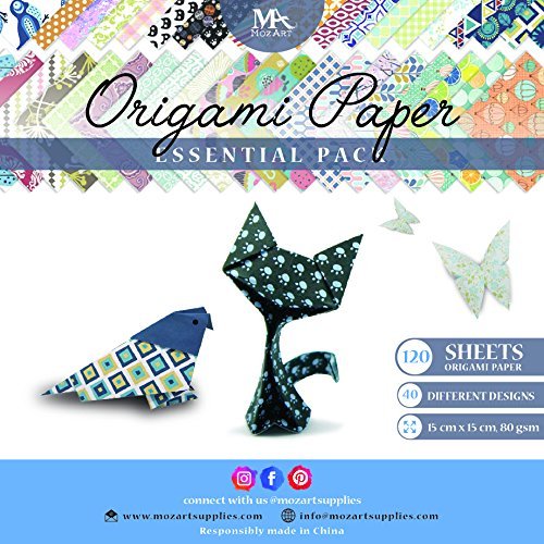 Origami Paper Set - 120 Sheets - Traditional Japanese Folding Papers Including Floral, Animal Prints, Aztec, Geometric - Origami Paper 6x6 - Origami Papers for Kids & Adults - Mozart Origami Kit