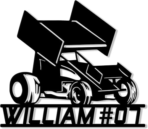 Miniatura 8 de Letrero de metal personalizado de carreras – Decoración de pared con nombre personalizado para dormitorio, garaje o cueva de hombre – Regalo para