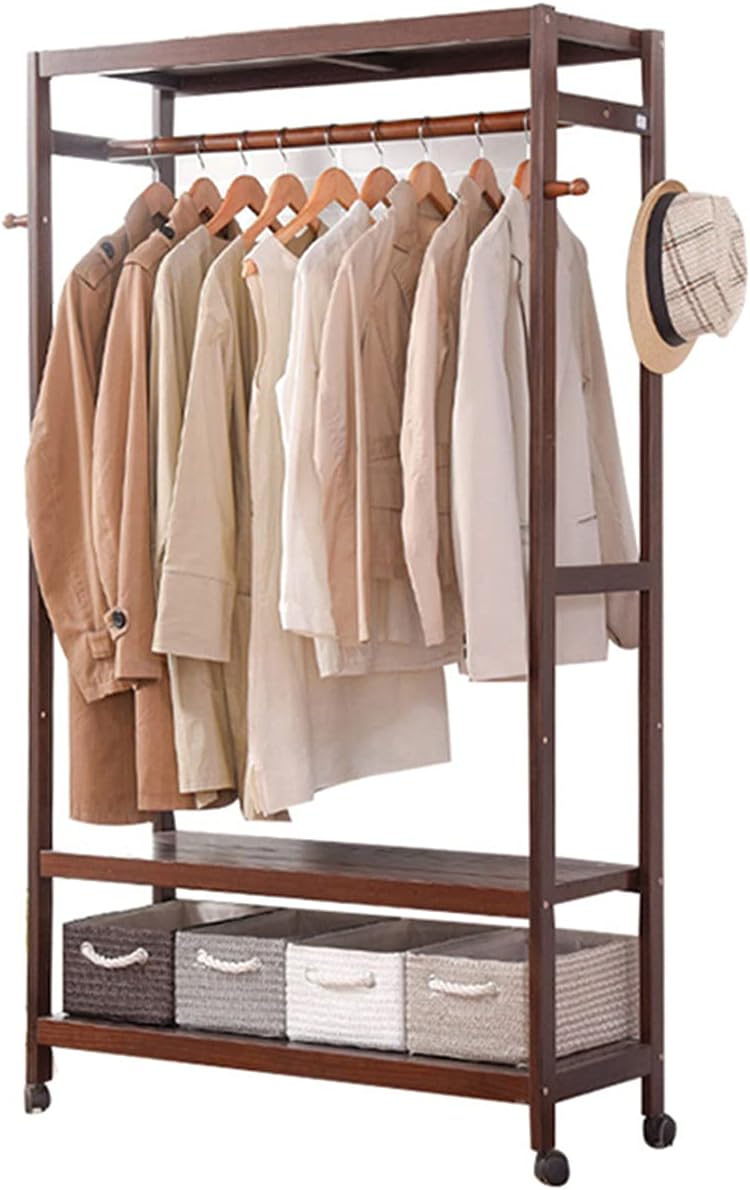 JHKGY Pine Coat Stand Clothes Garment Rack, Rolling Coat Rack,Versatile