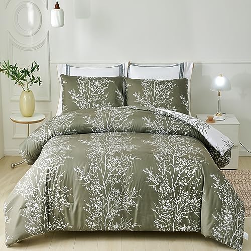 ANGIYUIN 3 Pcs Olive Green Full Size Comforter Set, Emerald