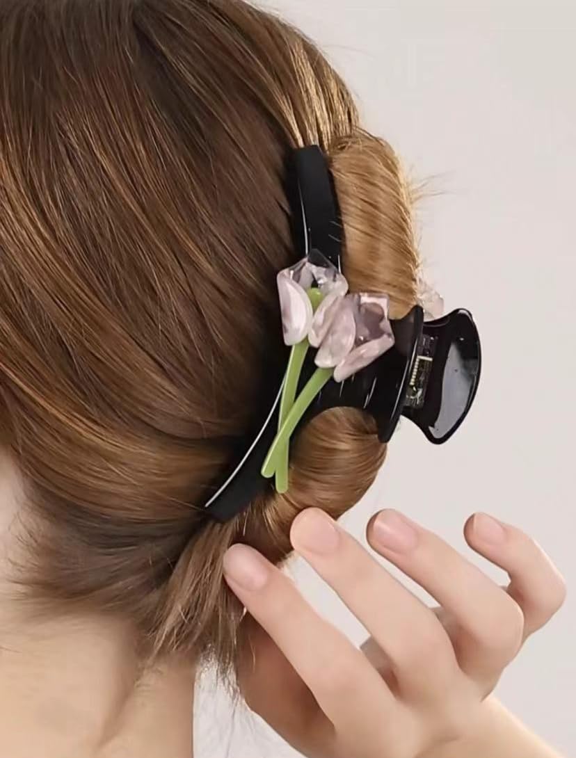 Large Flower Hair Clip, Tulip Blossom Hair Clips for Women Flower Clip, Large Non-Slip Flower Hair Clip - Image 3