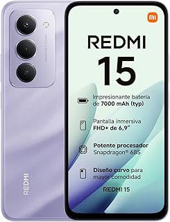 XIAOMI REDMI 15 Smartphone de 8 + 256 GB, câmara dupla de 50 MP com AI, ecrã imersivo FHD+ de 6,9", Snapdragon 685, carregamento rápido de 33 W, carregador não incluído, roxo (versão ES)