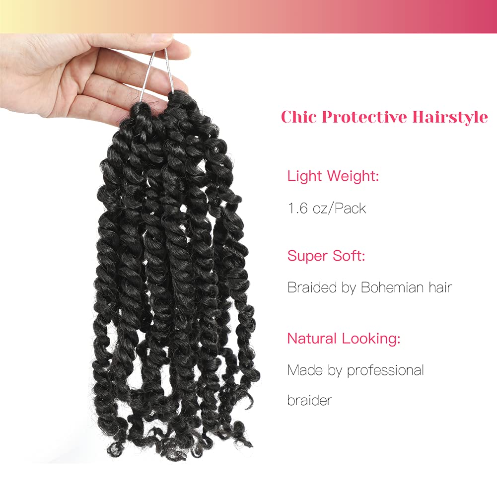 BOHOBABE Passion Twist Crochet Hair 10 Inch Short Pre looped Passion Twist Hair Extensions Pre twisted Crochet Synthetic Braiding Hair 8 Packs Natural Black Braids for Women (1B)