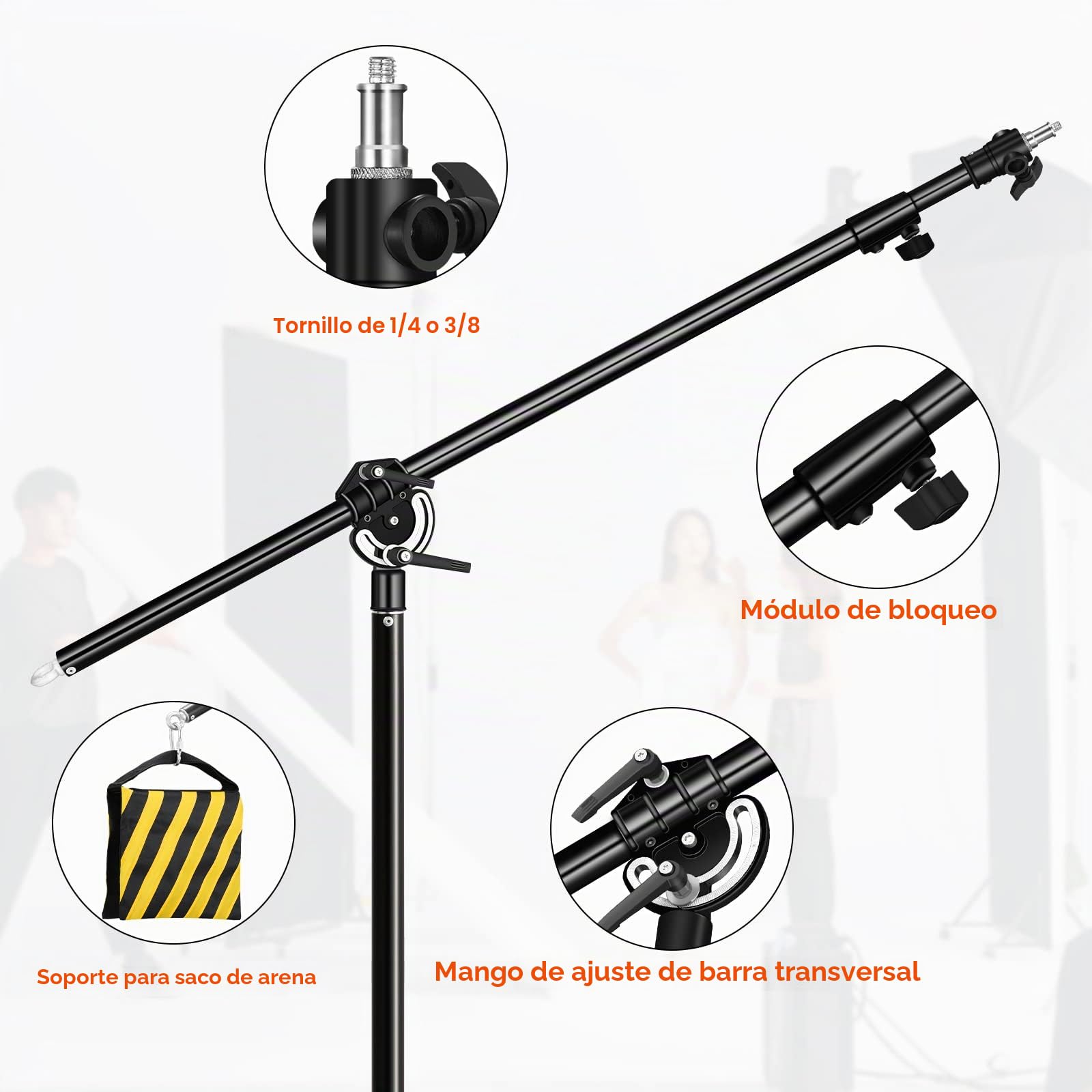 Soonpho Horca 158 cm trípode de horca del brazo del instructor con bolsillo pesado y 1/4 "3/8 C-Stand