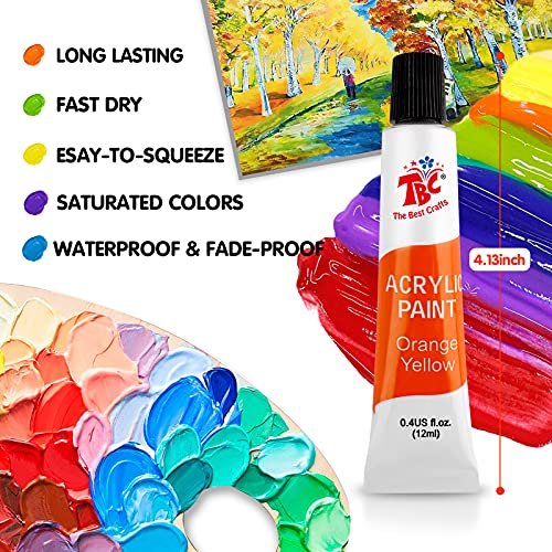 Image of TBC The Best Crafts 12 Colors(12 x 12ml) Acrylic Paint Set for Professional Artists, Adults. Rock Painting, Clay Paint, Canvas, Fabric Paint Arts and Crafts Supplies & Student School Art Essentials