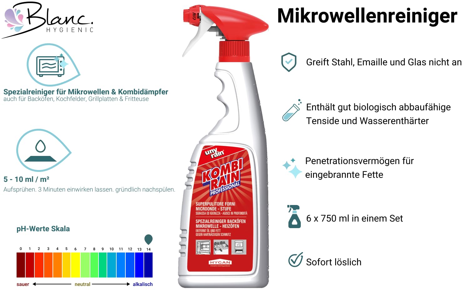 Spezialreiniger Kombidämpfer Küche 6x750 ml | Gegen Fett, Öl, Eiweiß, Verkrustungen, für Öfen, Grill, Mikrowelle & Fritteuse