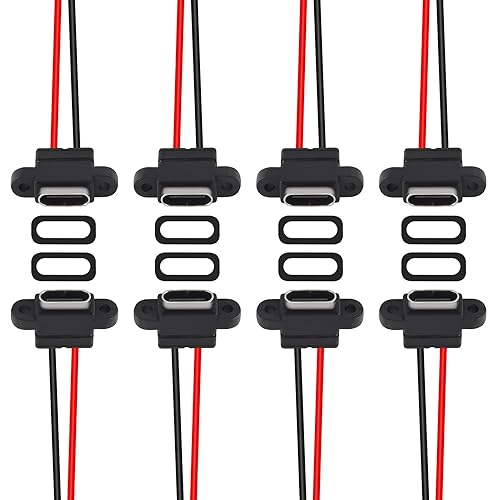Miniatura 2 de XIITIA 8 unids conector USB tipo C Chasis hembra 2 pines para bricolaje, cable de soldadura 2P impermeable tipo cable USB C Pigtail Cable de