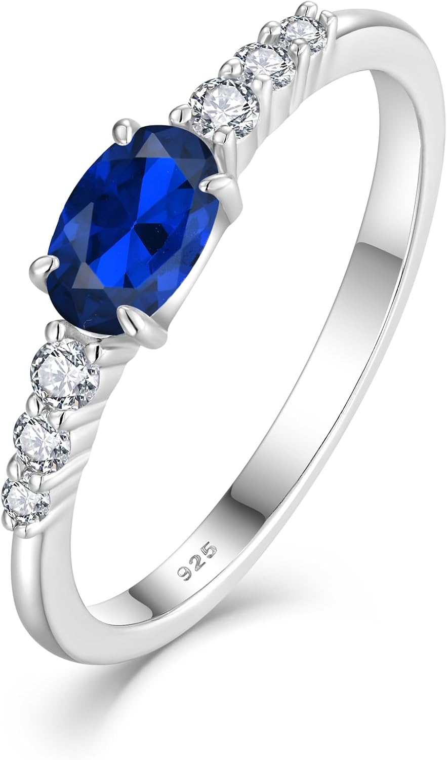 Oval Shape Birthstone Stackable Rings for Women Solid Sterling Silver Plated 18K White Gold Half Eternity Halo Cubic Zirconia Promise Engagement Wedding Band Rings Jewelry for Size 6-9