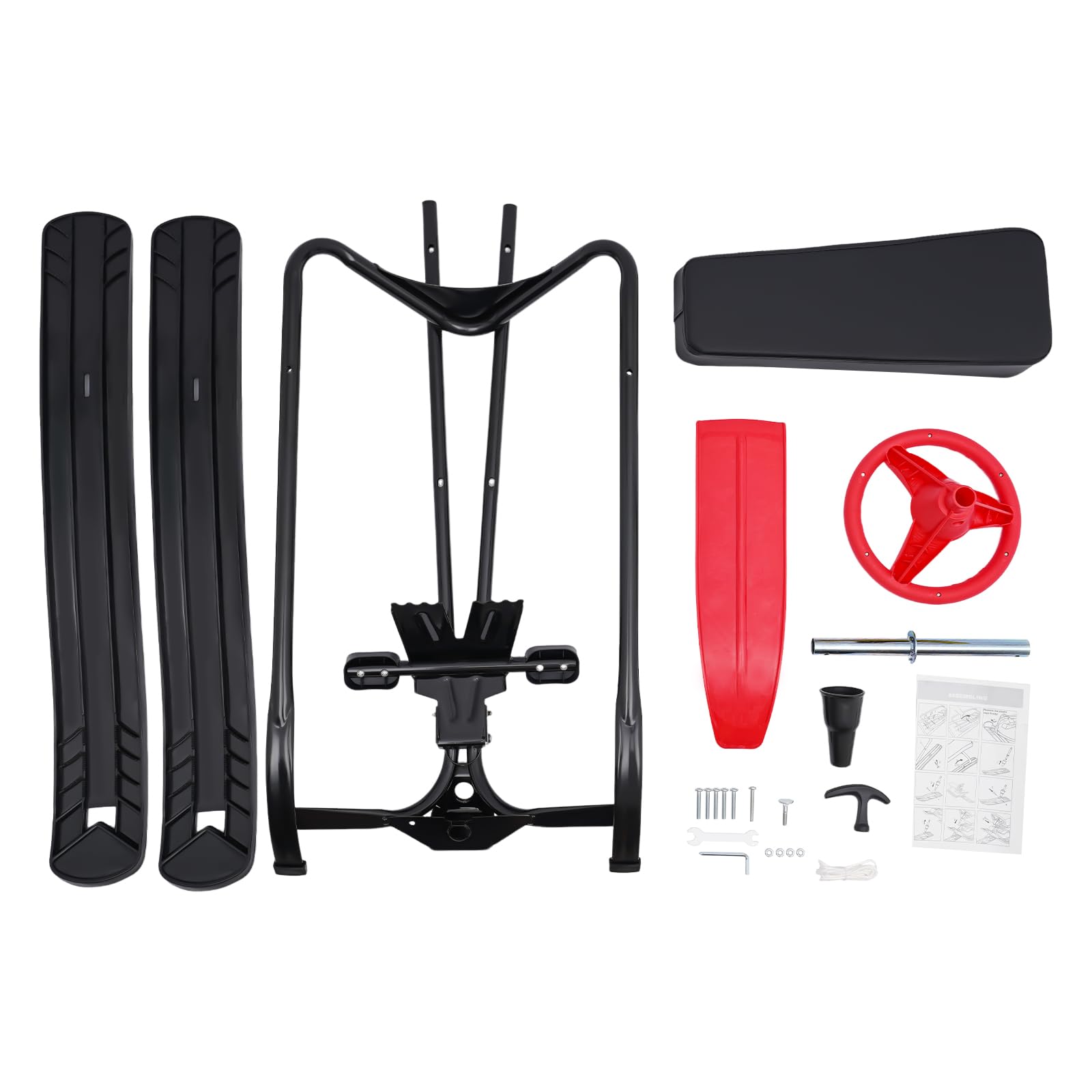 Snow Racer Sled - Trineo de nieve (114 x 50 x 38 cm, con volante y frenos dobles, superficie antideslizante, robusta, para niños y adultos, 100 kg)