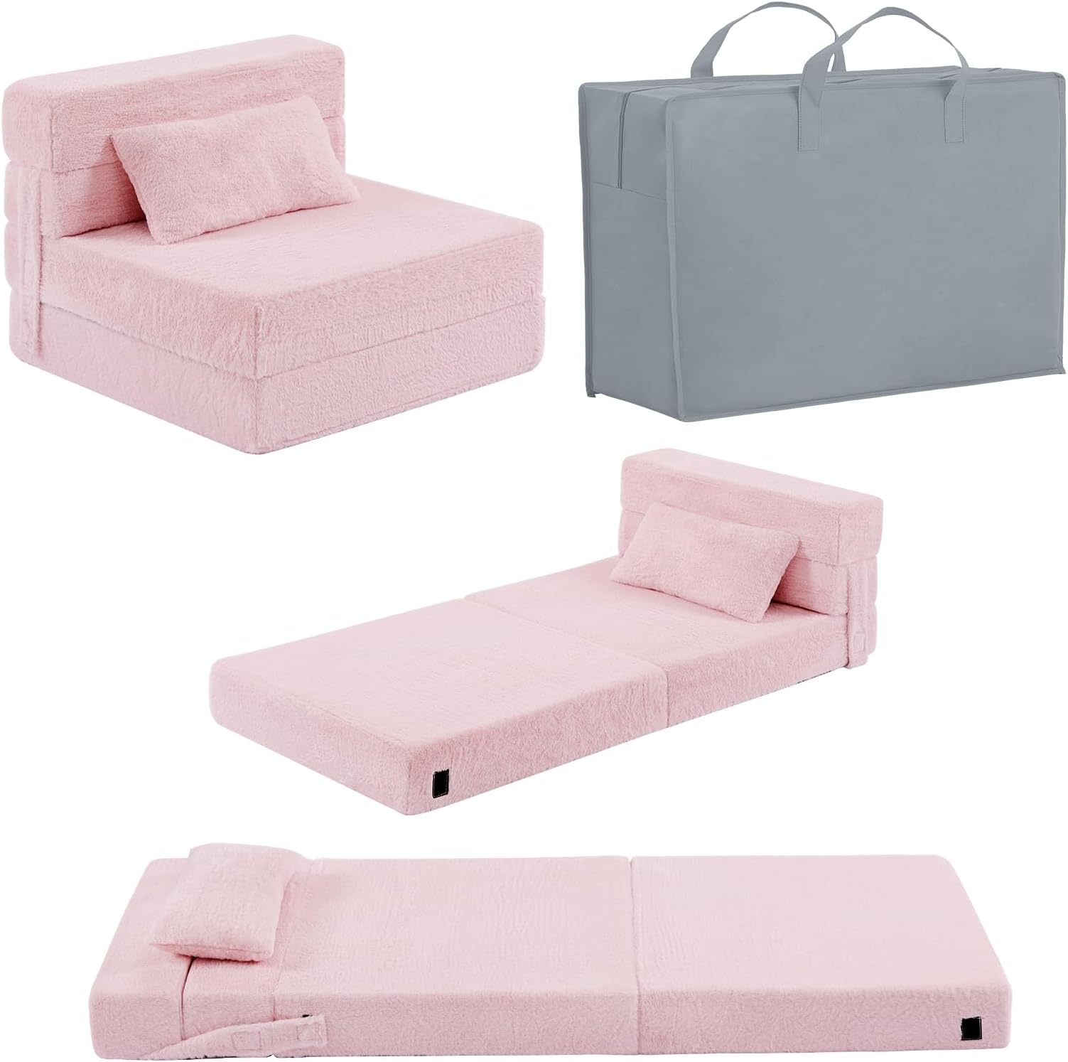 Folding Sofa Bed Floor Mattress for Kids with Pillow, Toddler Washable Folding Floor Nap Mat for Daycare, Child Fold Up Sofa Futon Chair Bed with Storage Bag for Playroom, Camping