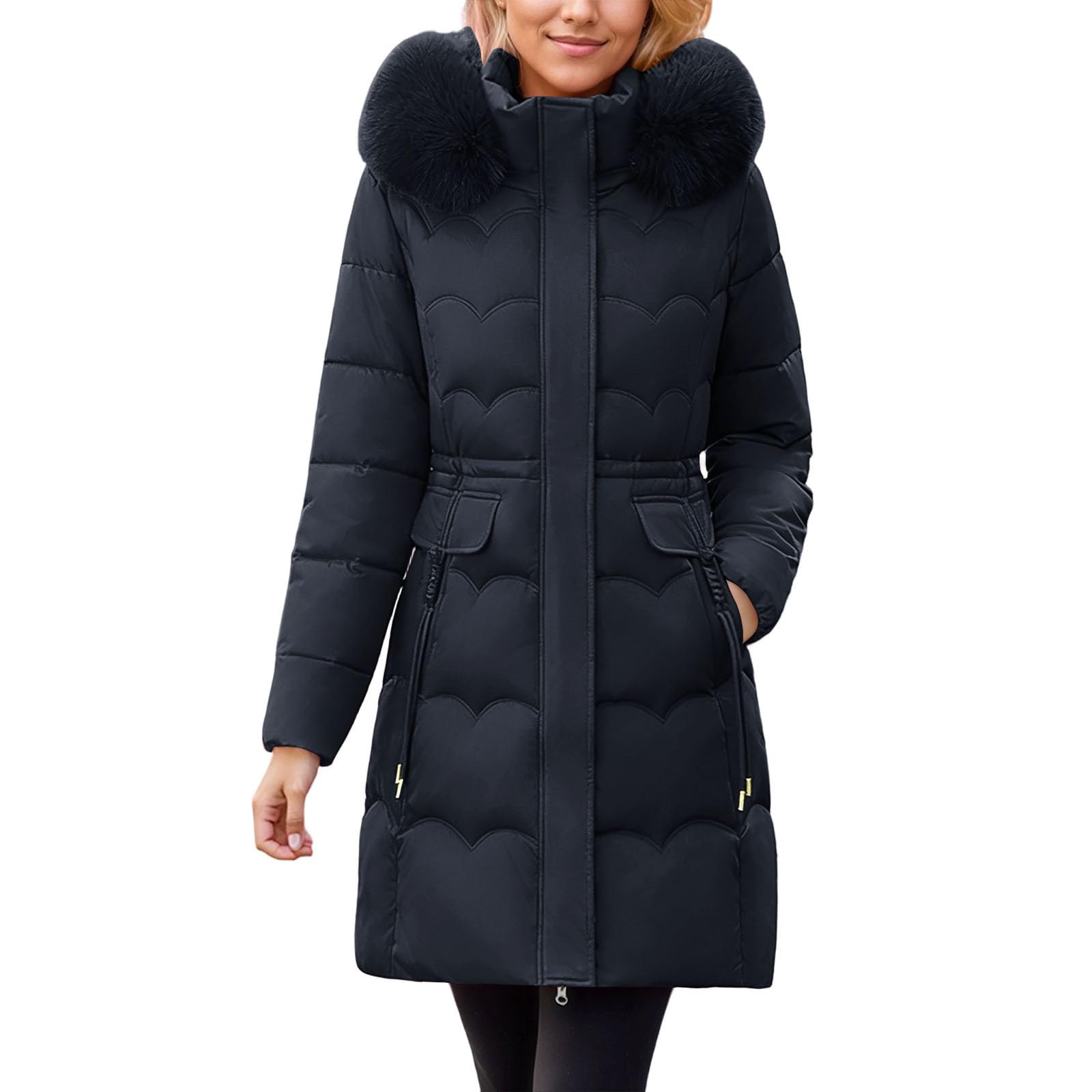 Generico Giacca Donna Imbottita, Giubbotto Invernale Donna Oversize,Cappotto Lungo Trapuntato con Cappuccio Finto Staccabile Giacca Invernale Alternativa Calda E Spessa in Piumino per Il Freddo